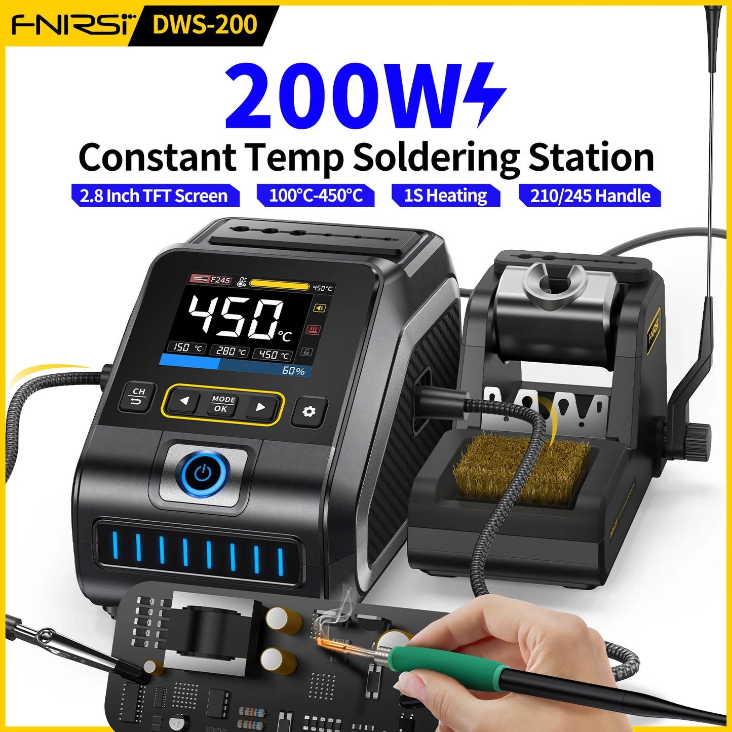 FNIRSI DWS-200 200W Rework Soldering Station C210/C245 Handle with Soldering Helping Hand Electronic Welding Repair Solder Tools