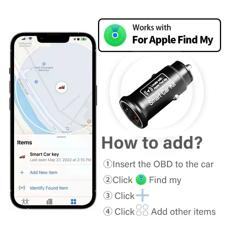 AP200 20W Universal Mini OBD GPS Locator Tracker Cigarette Lighter USB Type-C Adapter Hidden Find My Apple Official App