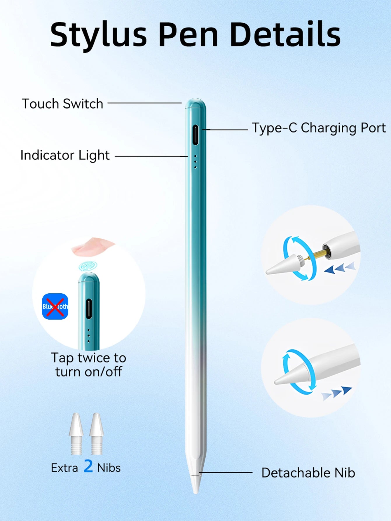 Stylus Pen for Apple Pencil 1 2 iPad 10th 9th 8th 7th 6th Air 5th 4th 3rd Generation Pro 12.9 11 inch Mini 6 5 Palm Rejection