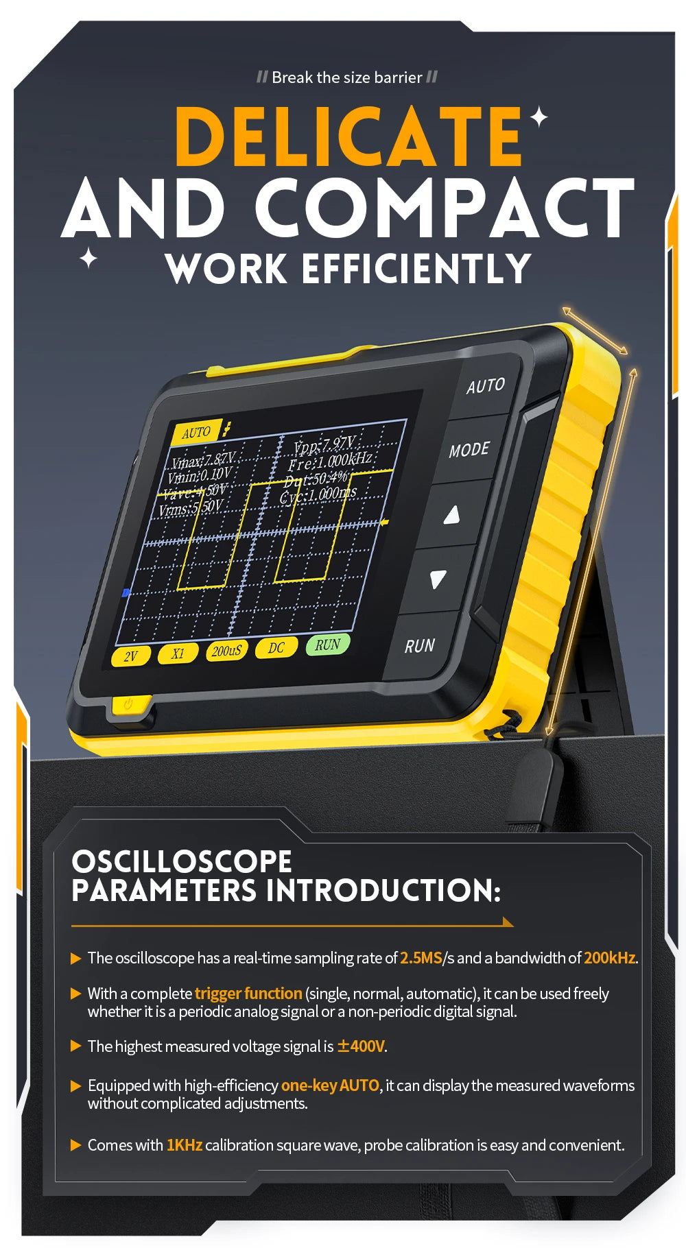 FNIRSI DSO152 DSO153 New Mini Handheld Digital Oscilloscope Portable 2.5MSa/s 200KHz Analog Bandwidth 800 VPP with PWM Output