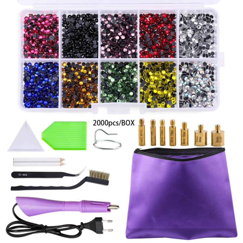 QIAO Hotfix Rhinestones Applicator Tools Kit Iron on Essential Rhinestone Set for Garment Bag Shoes DIY Craft
