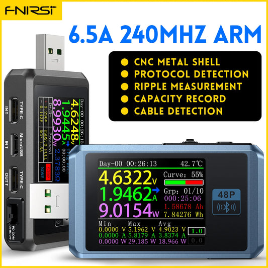FNIRSI-FNB48P Ammeter Voltmeter USB Tester TYPE-C Fast Charge Detection Trigger Capacity Ripple Measurement with CNC Metal Shell