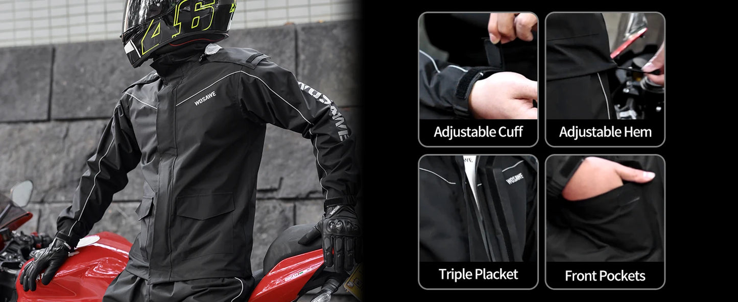 Motorcycle Raincoat Men Women Waterproof Motorcycle Rider Raincoat Suit Moto Raincoat Rain Coat Jacket Pants Biker Rain Set