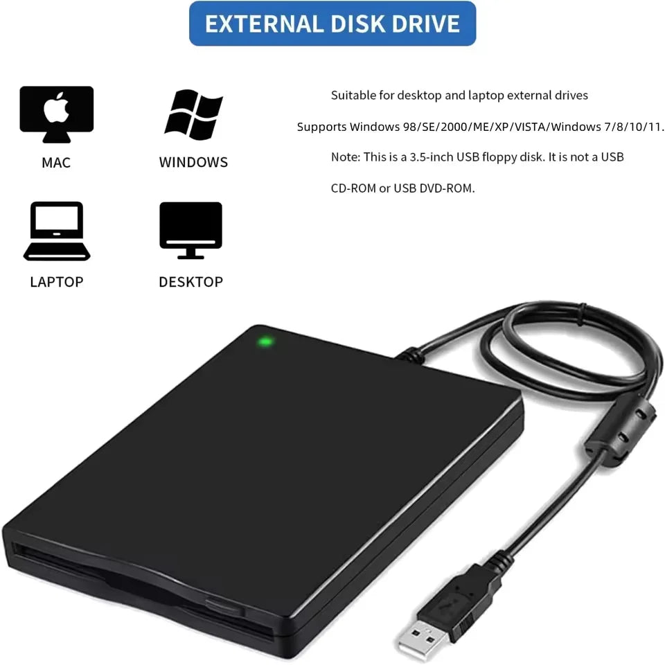 External USB Floppy Disc Drive, 3.5 inch 1.44 MB FDD, Floppy Disk Reader Floppy Disk Reader for PC Laptop Windows 11/10/8/7/XP