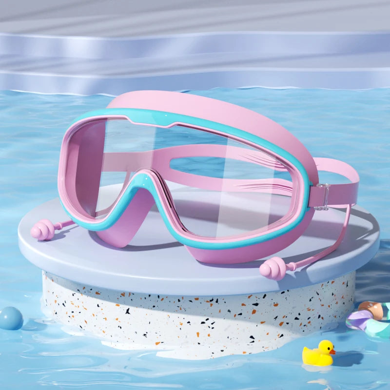 Kids Swimming Goggles Big Frame HD View Anti-fog Waterproof Children's Swim Goggles Boys and Girls Multi-color to Choose