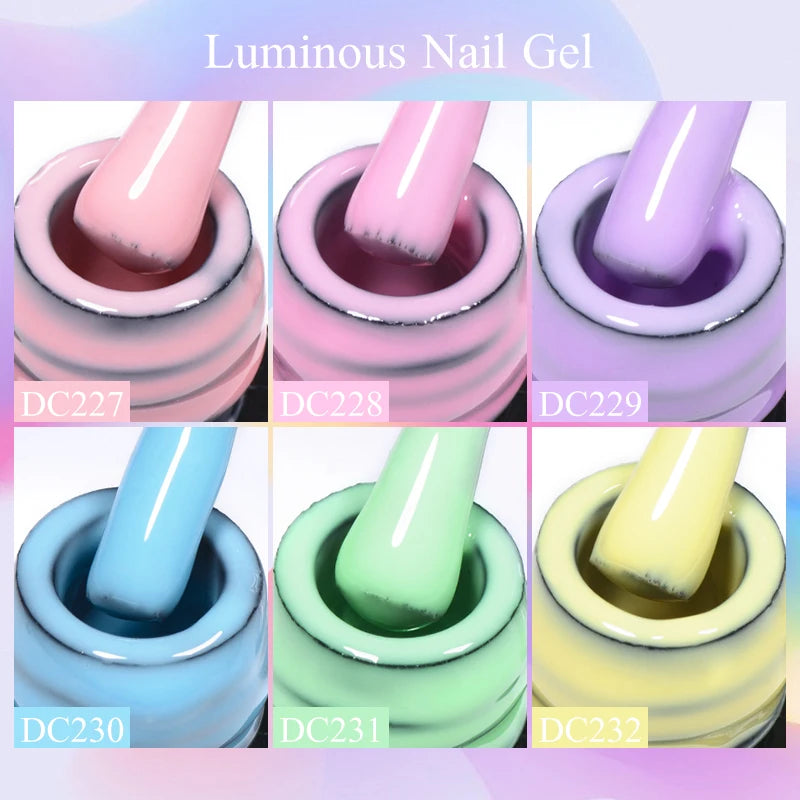 MEET ACROSS 6pcs Candy Colors Luminous Gel Nail Polish Hot Pink Green Spring Summer Semi Permanent UV Gel Varnish Nail Art