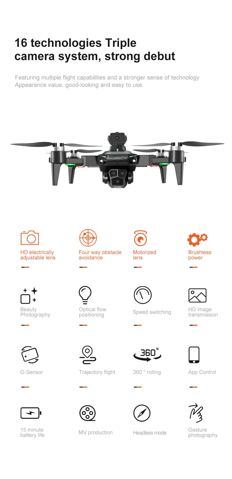 New KY605S Screen Controlled Drone 8K Three HD Camera Brushless Motor Obstacle Avoidance Foldable Quadcopter Dron RC Toys Gifts