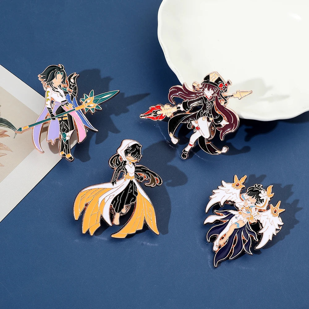 4 Pcs Genshin Impact Series Brooch Creative Walnut Mandrilla Enamel Pin Metal Paint Badge Backpack Clothing Accessories Wallet