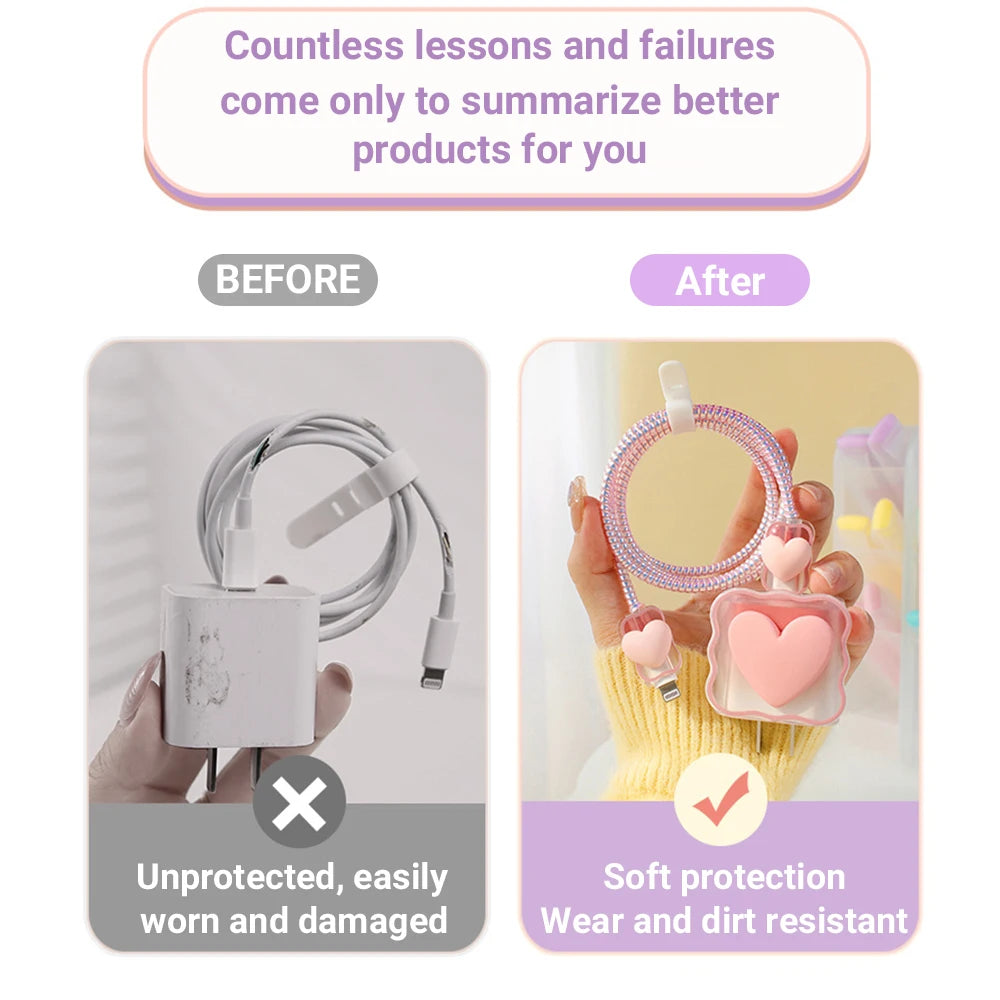 5PCS Love Heart Charging Data Cable Protector Winder Accessories For iPhone 18w/20w Charger Protective Cover Protective Shell
