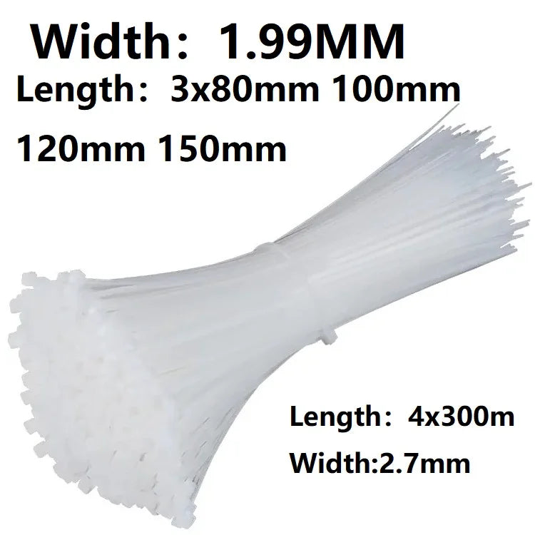 100Pcs White Self locking Nylon Industrial Cable Tie1.99mmx80/100/120/150/200 2.7mmx300 Fasten Cable Organiser Wire Cable ZipTie