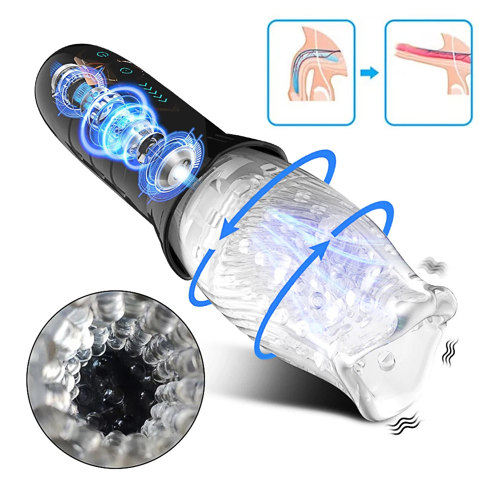 Automatic Rotating Vibrating Male Masturbator Penis Massage Vibrator Real Oral Sex Glans Delay Trainer Masturbation Toys for Men
