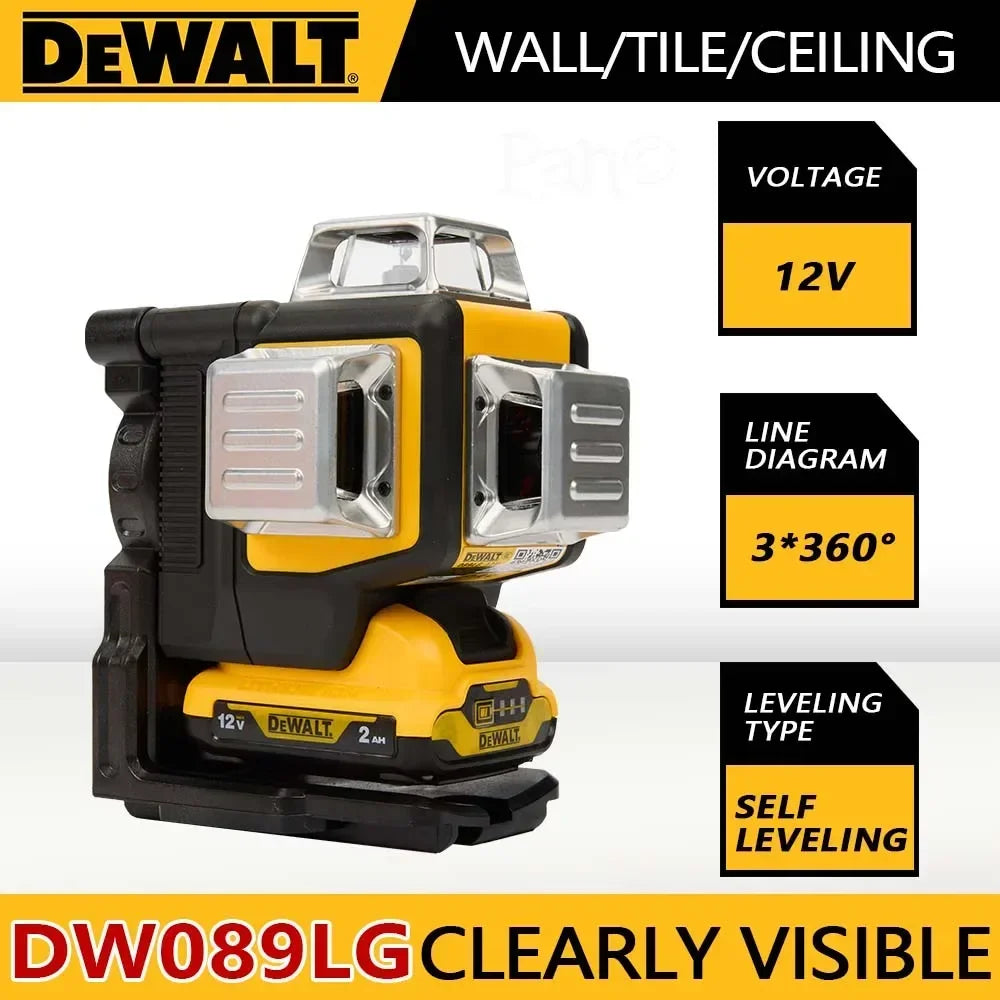 Dewalt DW089LG 3 Sides*360 Degree Vertical Lines Laser Level Meter Outdoor 12V Lithium Battery Horizontal Green Light Level