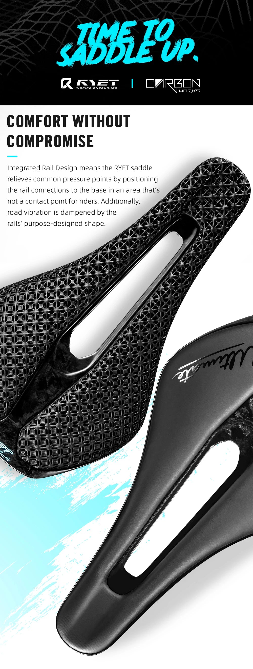 RYET 3D Printed Bicycle Saddle Ultralight Carbon Saddle 135/143mm 105g Bike Saddle for MTB Gravel Road Bike Seat Cycling Parts
