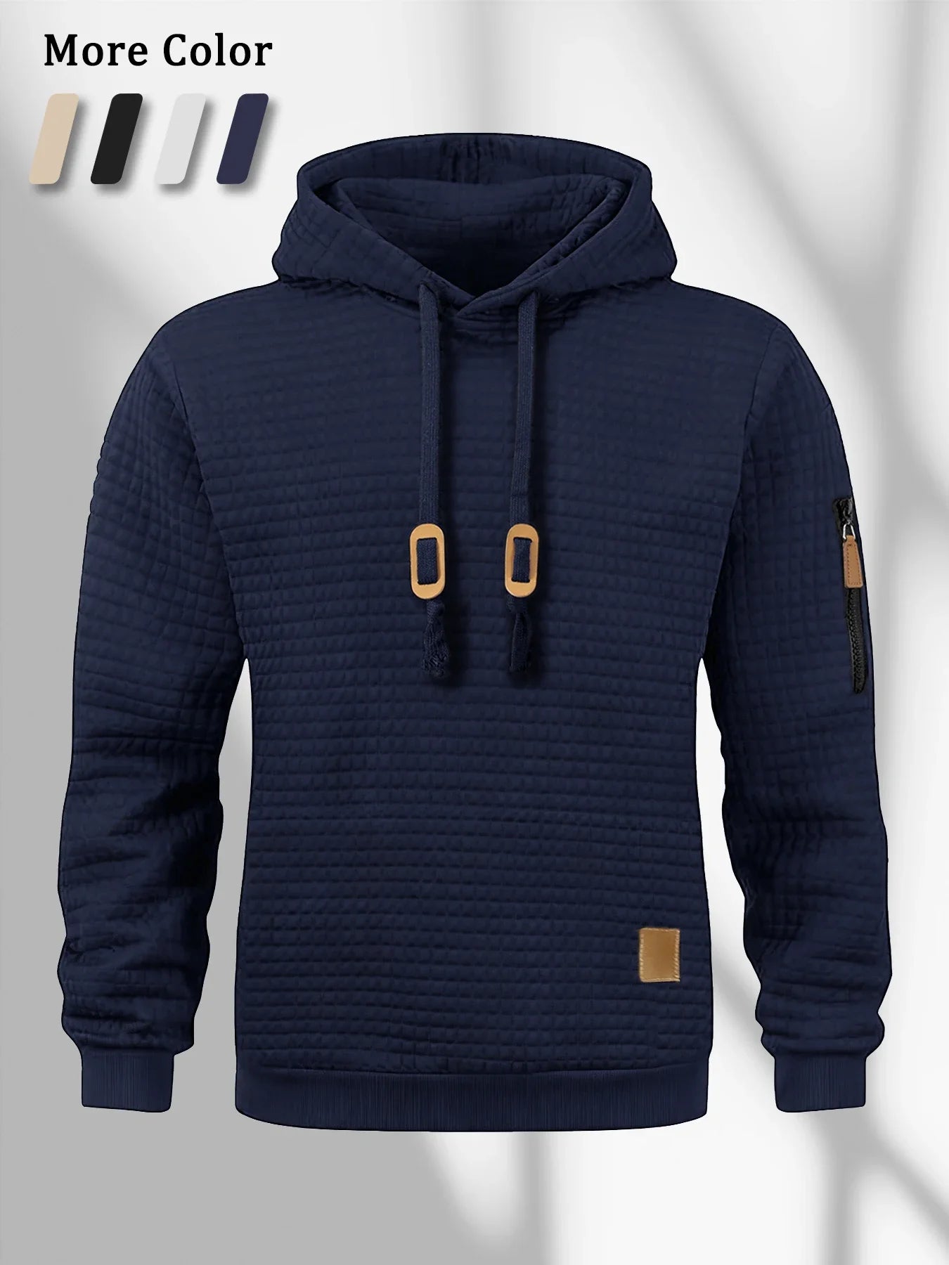 New Autumn Men's Hoodie Waffle Pattern Long Sleeve Sweatshirt Solid Color Casual Warm Pullover Outdoor Sportswear Men's Clothing