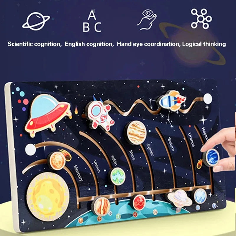 Wooden Solar System Puzzle Cognitive Game Colorful Sun Earth Space 9 Planets Science Toys For Children Training Educational Gift