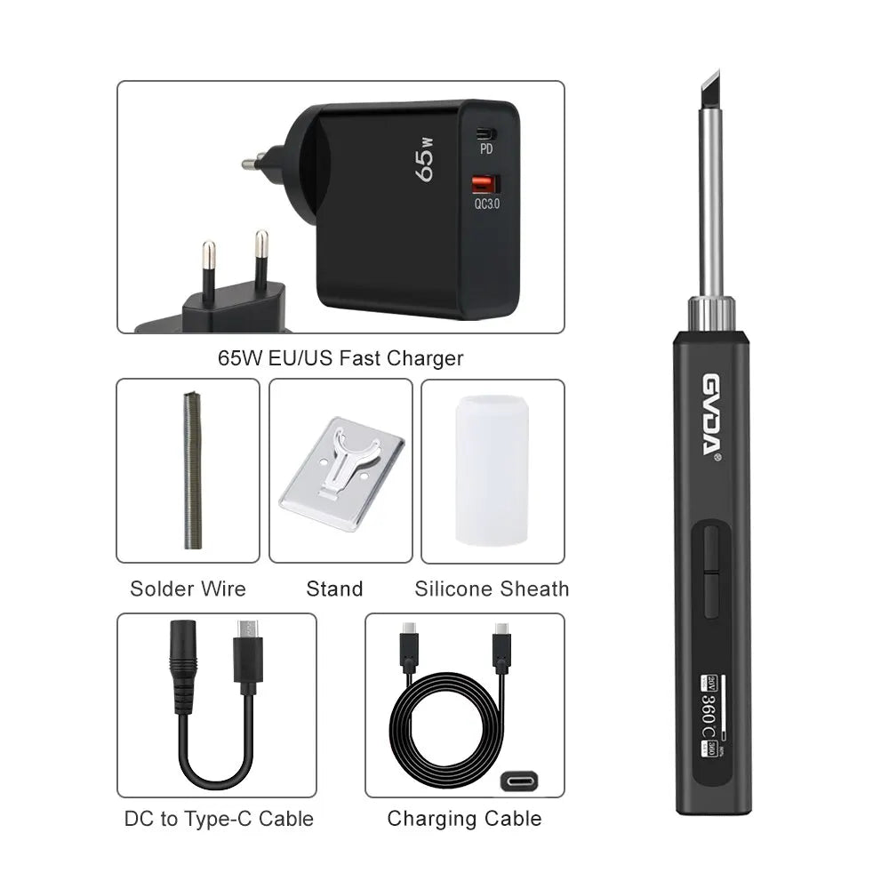 GVDA Smart Electric Soldering Iron 65W Adjustable Constant Temperature Fast Heat Portable Soldering Iron Station Kits with Tips