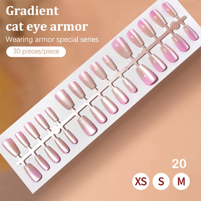 30Pcs Fake Nails French Style Gradient Cat Eyes Press On Full Cover Artificial Three Sizes Available False Nails Nail Enthusias