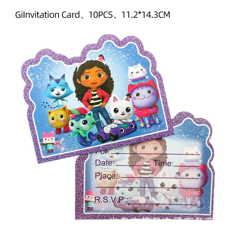 Disney Gabby Doll House Theme Birthday Party Flag Pulling Balloon Decoration Disposable Tableware Supplies
