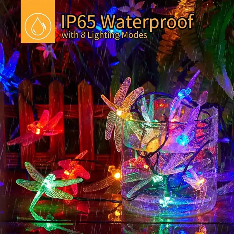 Solar Powered Garden String Light LED Dragonfly Shape Landscape Lights Outdoor Waterproof Decorative Lamp For Lawn Patio