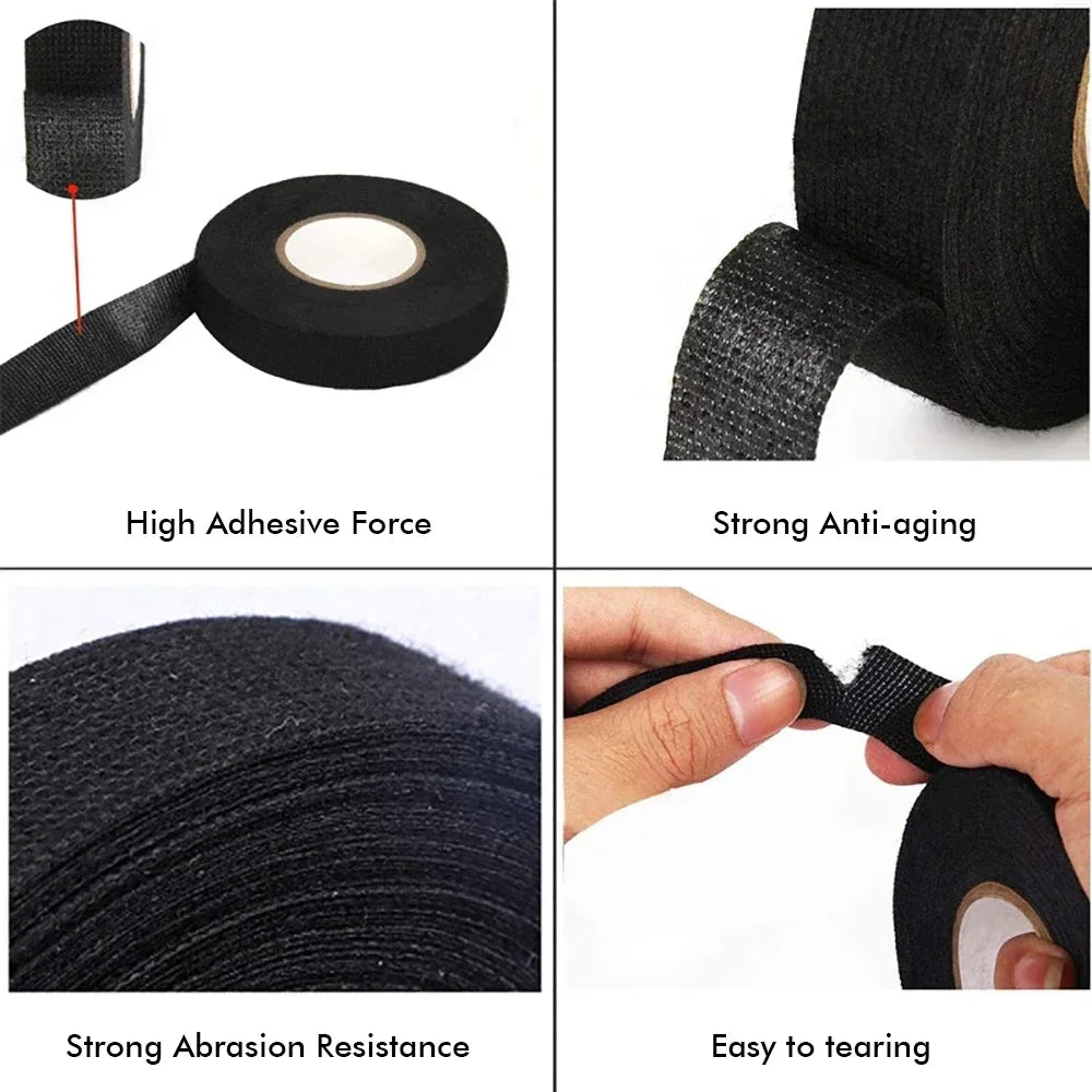 15meters Electrical Tape Heat-resistant Adhesive Cloth Tape For Cable Car Harness Wiring Loom Width 15MM Dropshipping