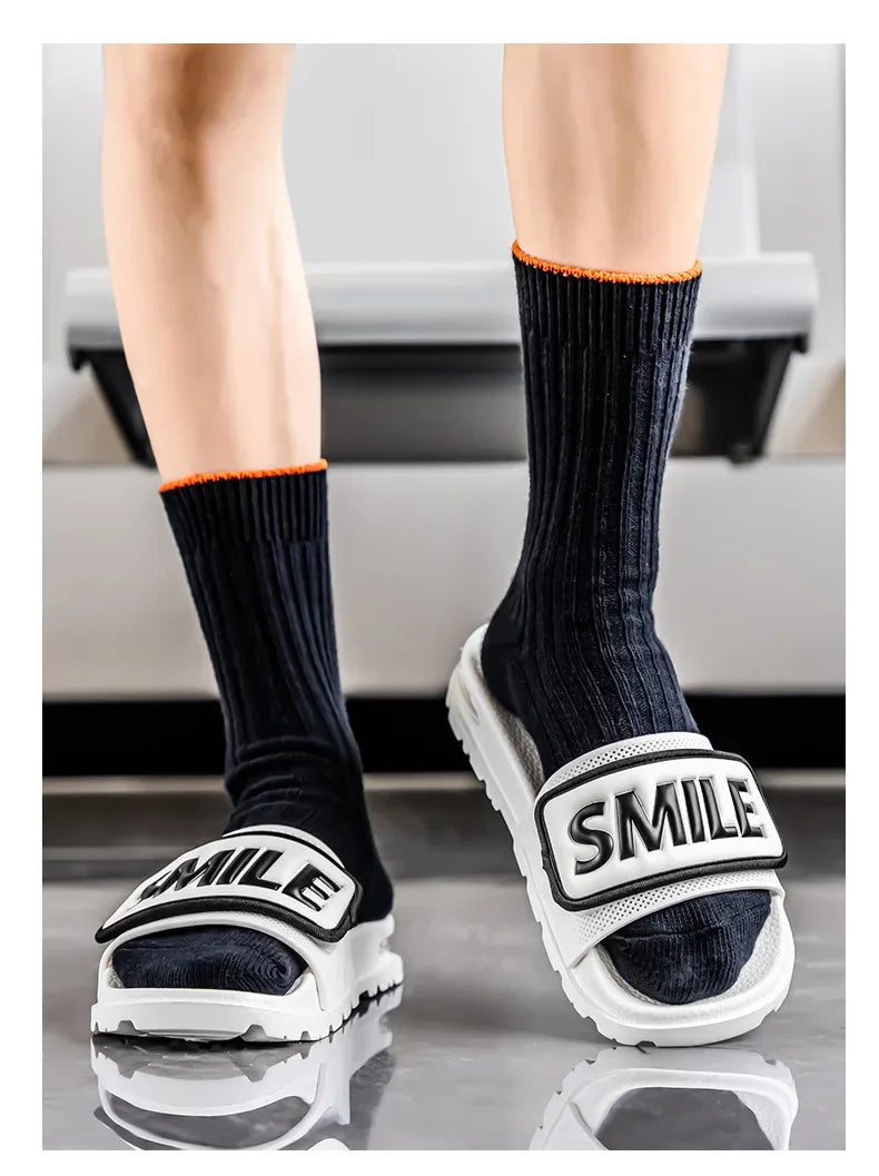 Men's Casual Slip-On Shoes Thick Bottom Air-Cushioned Slippers Magic Tape Simple High-End Summer Sandals EVA Material