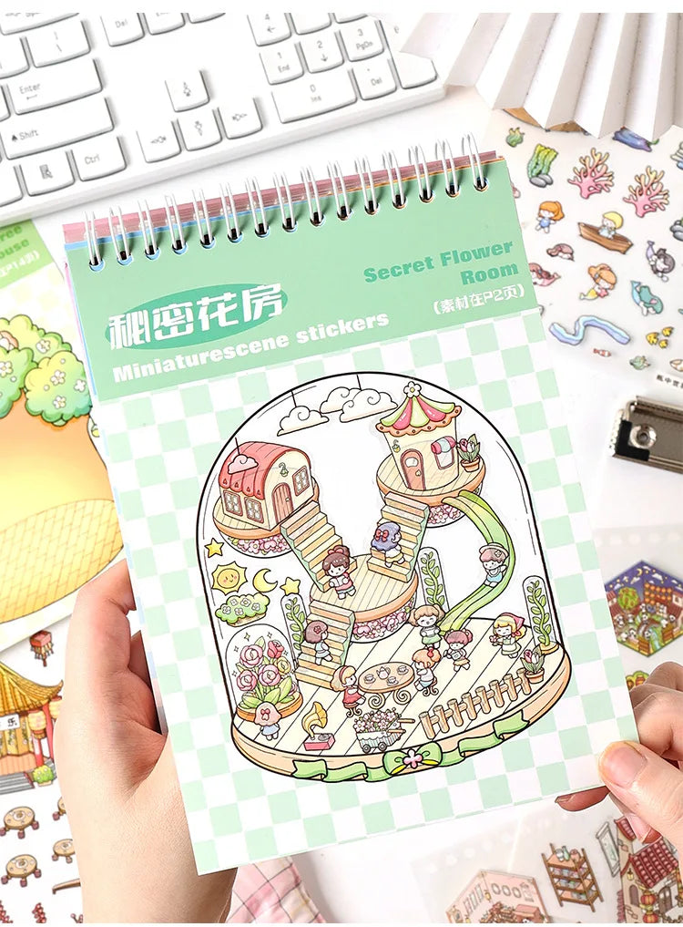 20Sences in Book 2.5D Landscape Sticker Album Cartoon Scene DIY Toy Game Festival Birthday Present Gift Box for Kid Girl Child