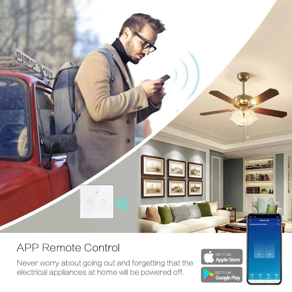 Tuya WIFI Smart Home Switch Light Wall US/EU Glass Touch Panel Voice Wireless Remote Control by Alexa Google Home