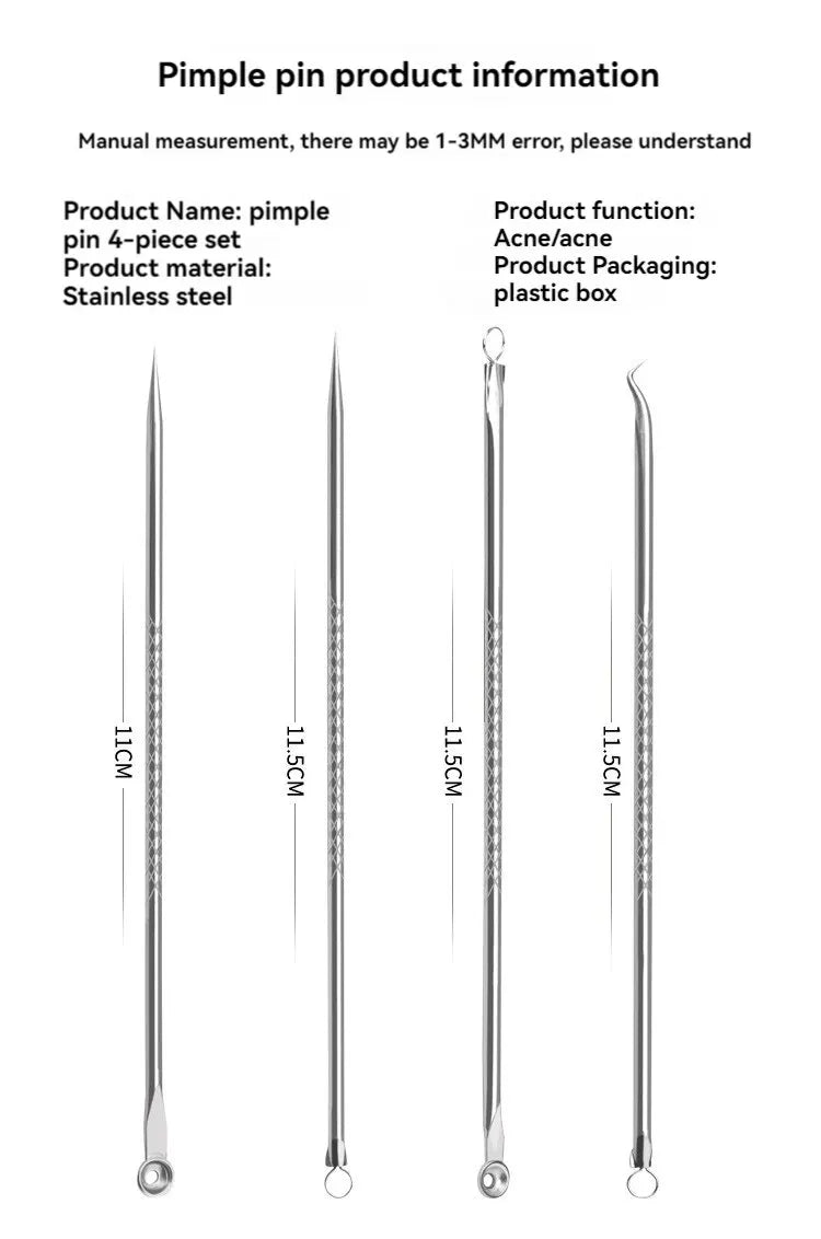 Stainless Steel Beauty Needle Acne Needle Dual-purpose Acne Remover Acne Removing Acne Beauty Tools Pimple Pin 4 PCs Set