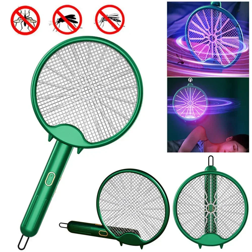 Foldable Electric Mosquito Killer Fly Swatter Trap USB Rechargeable Mosquito Racket Insect Killer with UV Light Bug Zapper 3000V