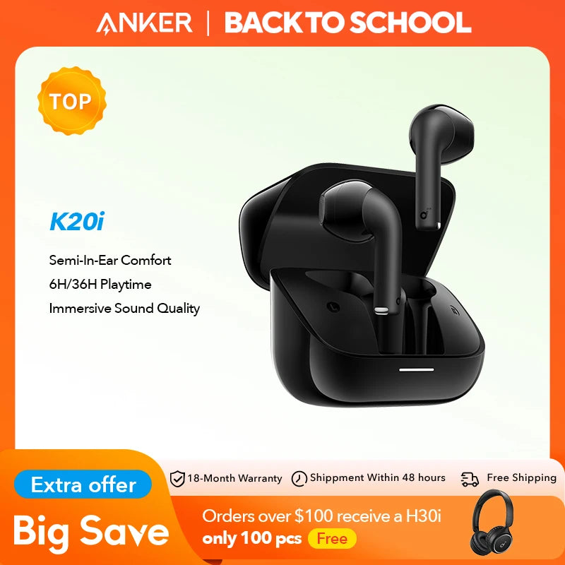 Soundcore K20i by Anker Semi-in-Ear Earbuds Earphone Bluetooth 36H Wireless Bluetooth Headphones Wireless Bluetooth Earphones