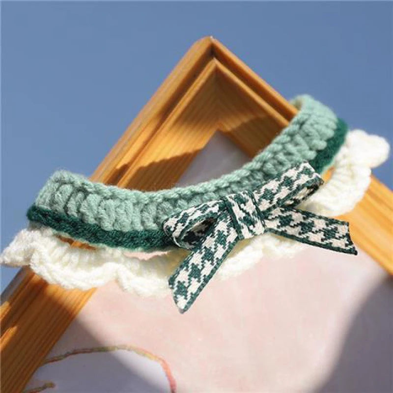 Cute Bow-knot Hand-knitted Saliva Towel  Kitten Cat Puppy  Adjustable Collar Pet Decorative Dog Cat Collar Pet dog Accessories