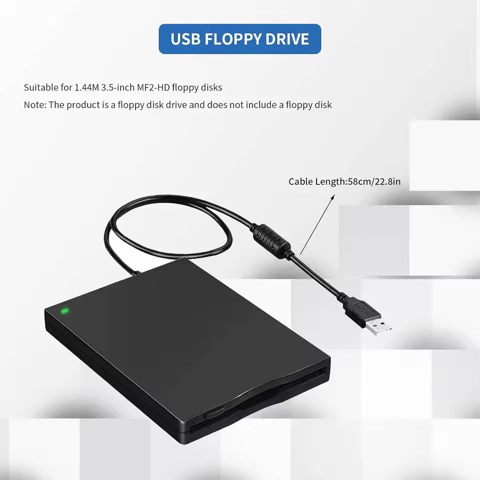 Floppy Disk Reader, External USB Floppy Disc Reader, 3.5 inch 1.44 MB FDD Floppy Disk Drive for PC Laptop Windows 11/10/8/7/XP