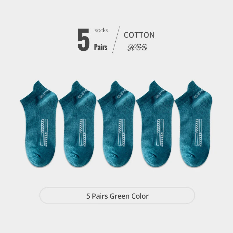 HSS 5Pairs Organic Cotton Men Socks Ankle Breathable Mesh Sports Sock Casual Athletic Summer Thin Short Sokken Plus Size EU40-46