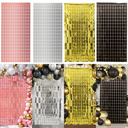 2pcs Party Backdrop Metallic Foil Fringe Tinsel Curtain Adult Kids Birthday Party Wedding Decoration Baby Shower Favor Supplies