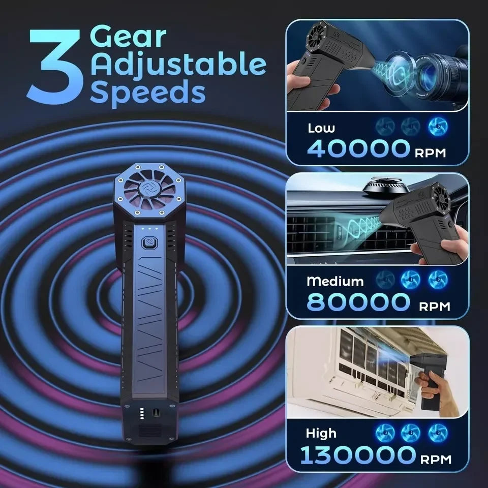 130000RPM Car Electric Air Duster X3 Mini Turbo Violent Fan with 3 Speeds Rechargeable Super Jet Dry Blower for Truck Keyboard