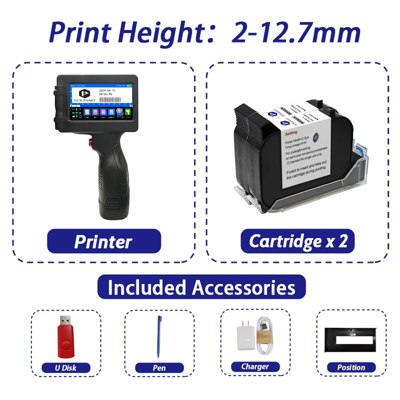 EURANNIT E17 12.7mm Portable Handheld Inkjet Printer Text QR Barcode Batch Number Logo Image Expire Date TIJ Printing Machine