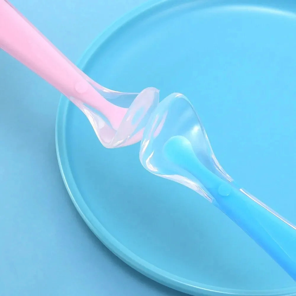 2Pcs/set Baby Soft Head Silicone Complementary Spoon Food Grade Baby Rice Paste Puree Spoon Children Feeding Tableware
