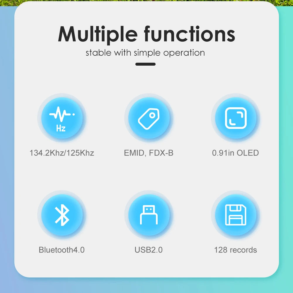 Handheld 134.2KHz 125kHz Animal RFID Reader Pet Cat Dog Microchip Scanner FDX-B Glass Chip USB/Bluetooth Tag Reader with Tags