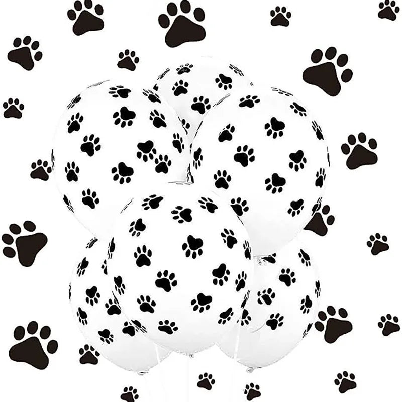 20pcs Dog Party Supplies 12" Latex Balloons Dog Birthday Kids Baby Shower Balloon Decoration Toys Black White Dog Paw Print