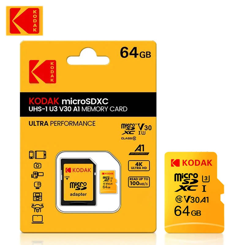 Kodak Micro SD Card 64GB 32GB Memory Card 512GB 256GB 128GB MicroSDXC Class10 SD Memory Card 100MB/s Original TF Flash Card U3