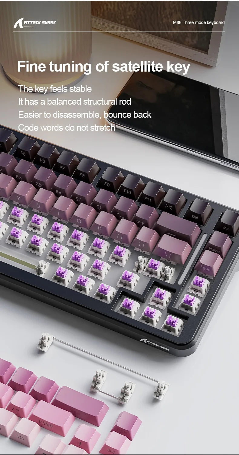 Attack Shark M86rgb Three-Mode Wireless Bluetooth Hot Plug Engraving Mechanical Keyboard Blueberry Axis Surprise Gift