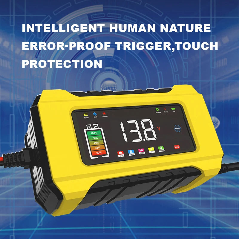 12V 6A Fully Automatic Car Battery Charger Smart Pulse Repair Color Screen for AGM GEL WET Lead Acid Charger LCD Display