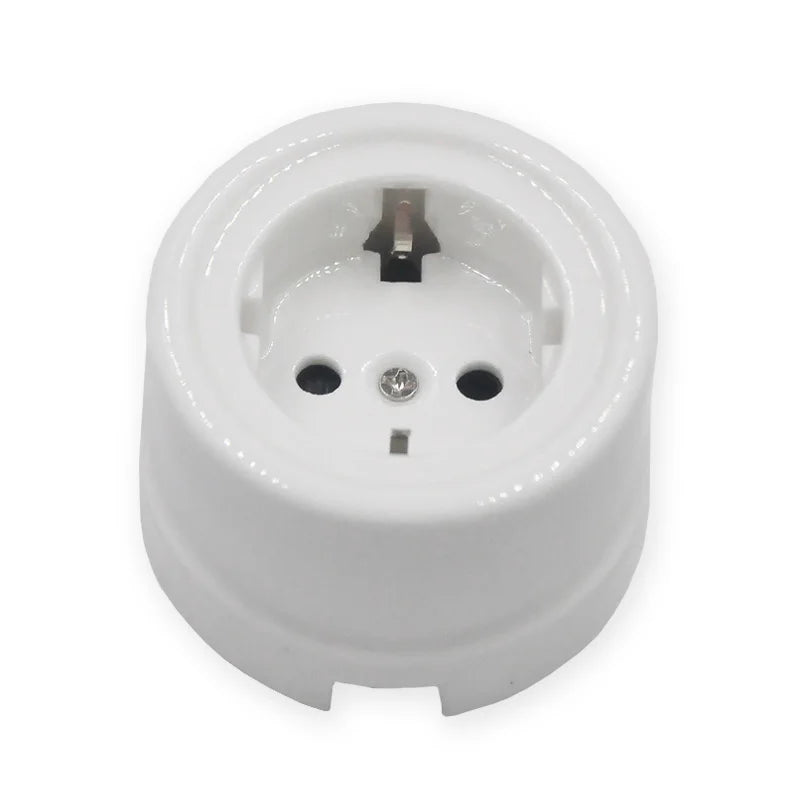 High Quality Wall Light Retro Ceramic Knob Rotary Switch EU Socket White