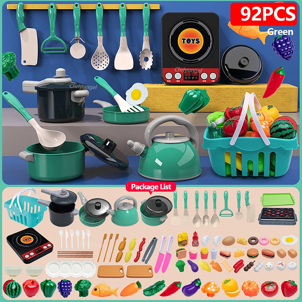 Kids Kitchen Toys Set 92/69/59 PCS Play Food with Pots Pans & Utensils Small Pretend Cooking Toys for Toddlers Girls Boys Gift