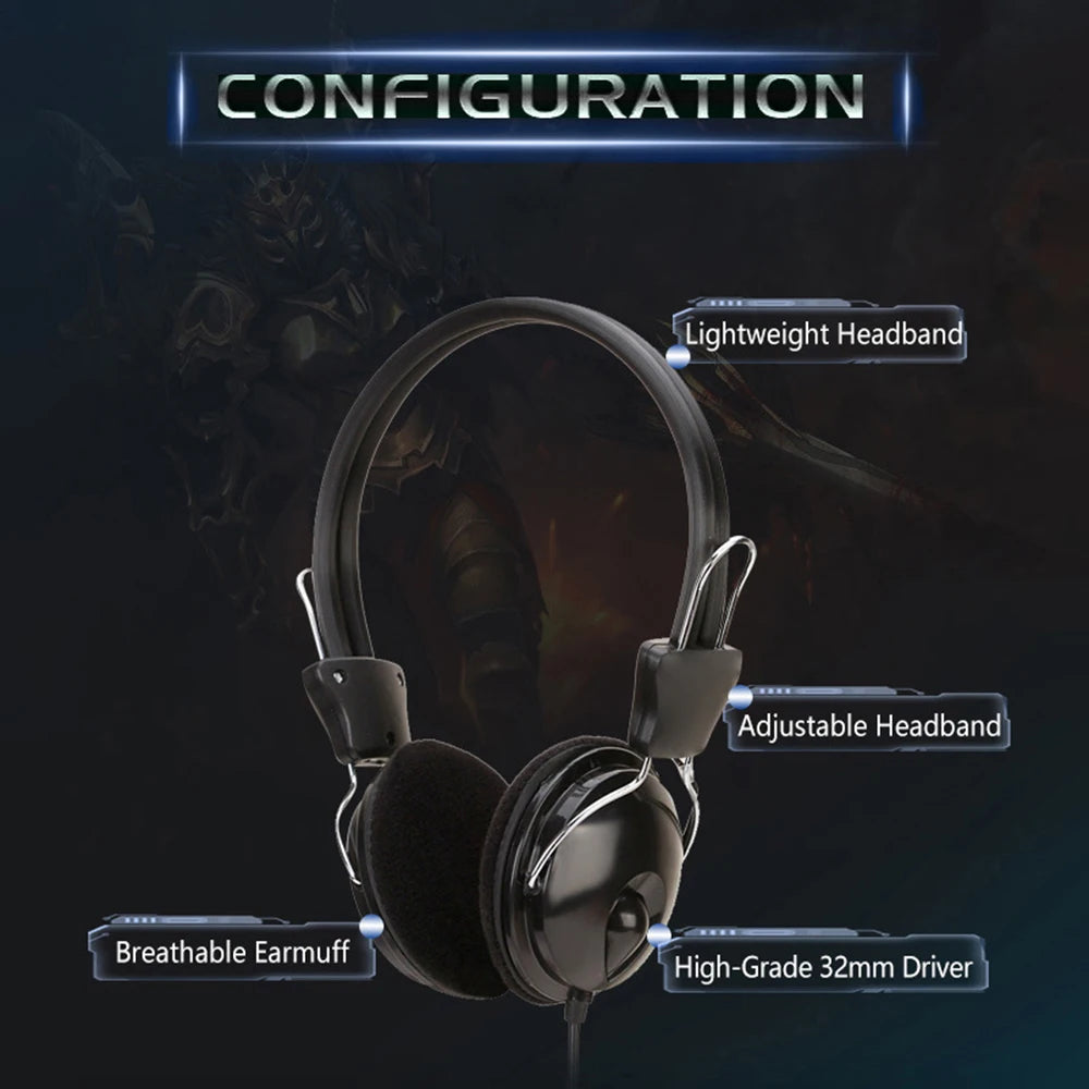 3.5mm Wired HD Sound Headphones Over Ear Headset Bass HiFi Music Stereo Microphone Earphones Adjustable Headset For PC MP3 Phone