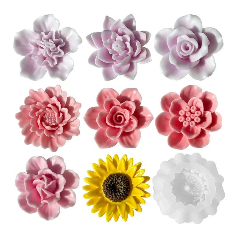 Silicone 3D Candle Molds DIY Handmade Peony Lotus Lotus Hibiscus Rose Flower  Soap Making Tools Para Velas форма для свечей