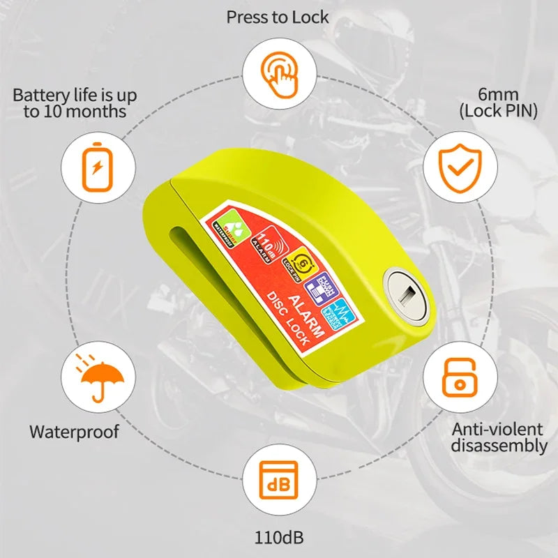 Motorcycle Scooter Bicycle  Alarm Lock Wheel Disc Brake Waterproof Anti-Theft Aluminum Alloy Safety Brake Lock Moto Aaccessories