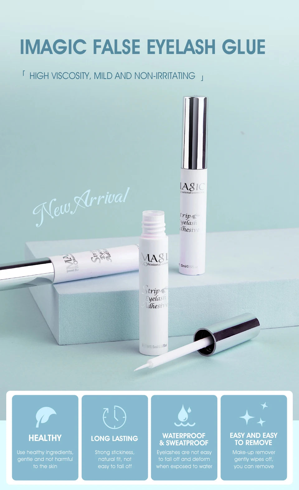 IMAGIC 5ml False Eyelash Extension Glue Waterproof Fast Dry Long Lasting Strong No Irritation Transparent Eyelash Primer Tools