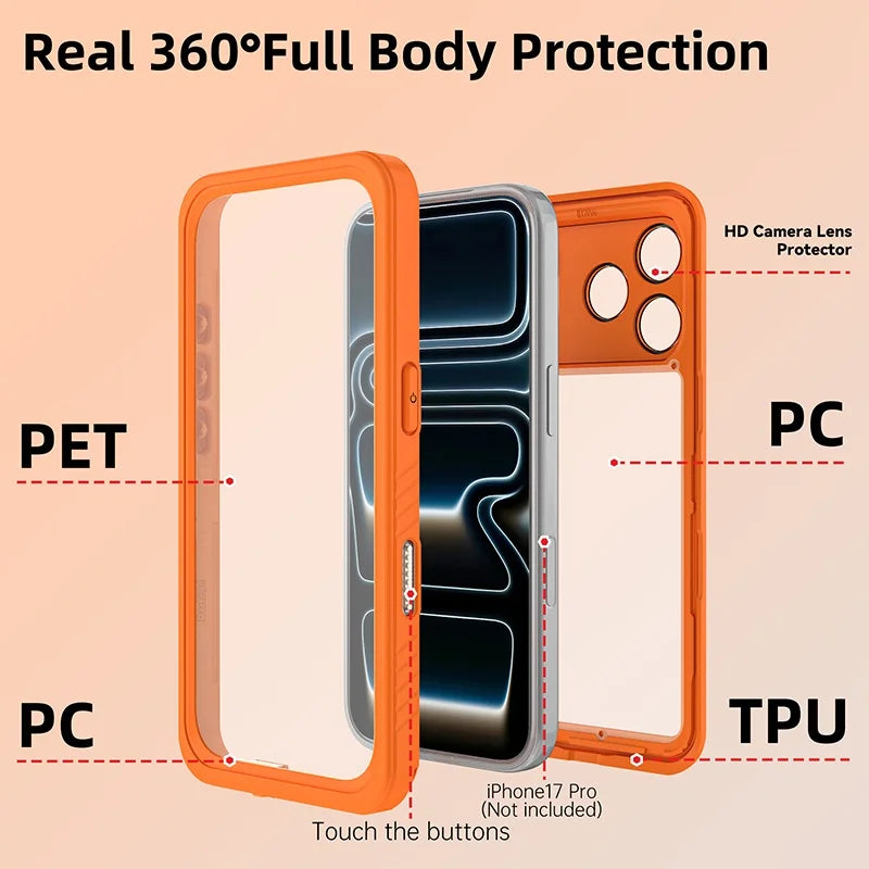 shellbox Professional Waterproof Phone Case for iPhone 17Promax Air 14 13 15 16 - 360 Full Coverage Shockproof Dustproof IP68