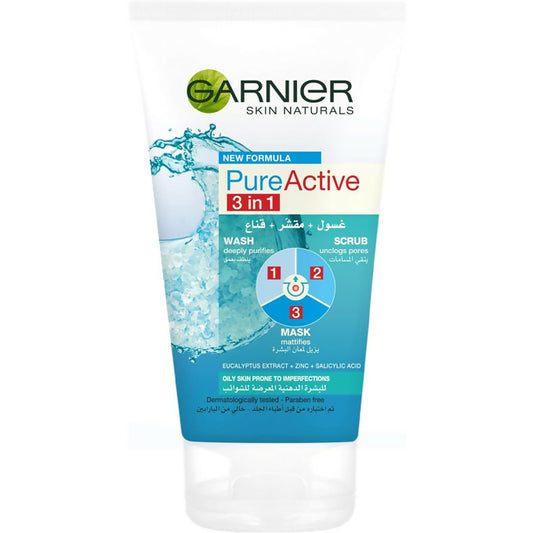 Garnier Pure Active Cleanser 3 in 1 Wash, Scrub, Mask -150 ml